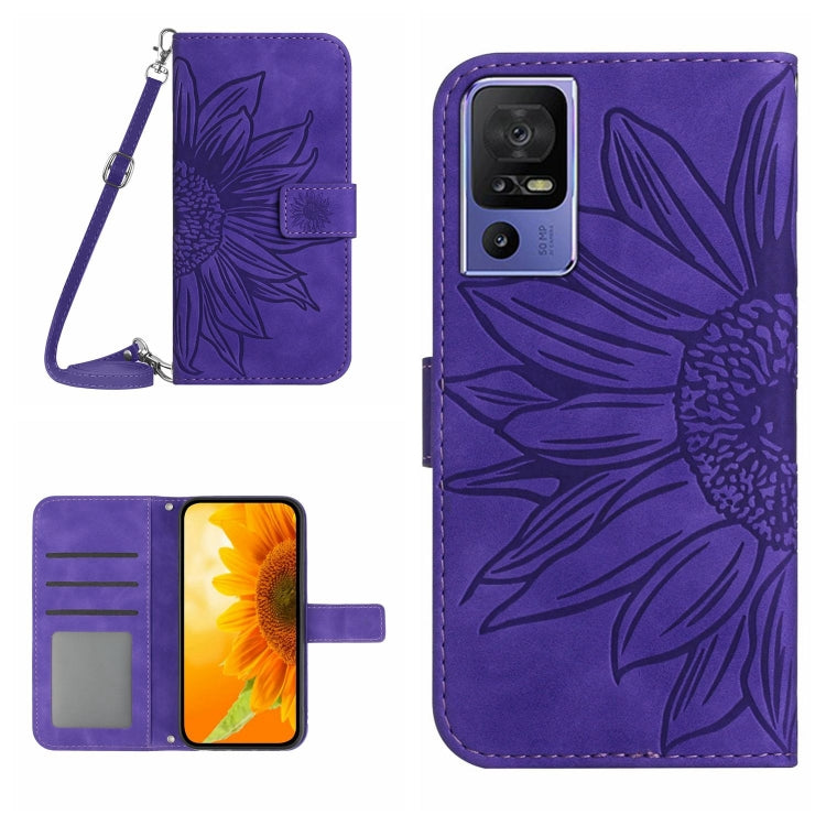 For TCL 40 SE HT04 Skin Feel Sun Flower Embossed Flip Leather Phone Case with Lanyard(Dark Purple) - More Brand by buy2fix | Online Shopping UK | buy2fix