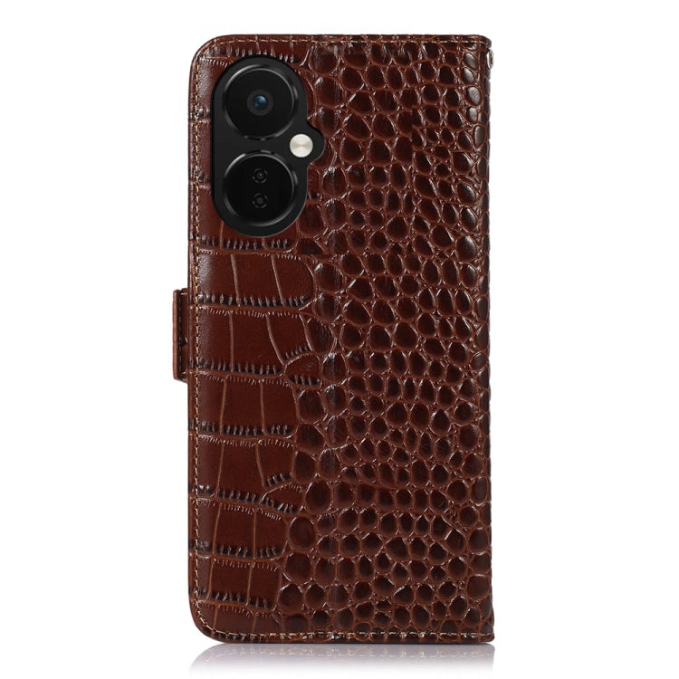 For OnePlus Nord CE 3 Lite Crocodile Top Layer Cowhide RFID Leather Phone Case(Brown) - OnePlus Cases by buy2fix | Online Shopping UK | buy2fix