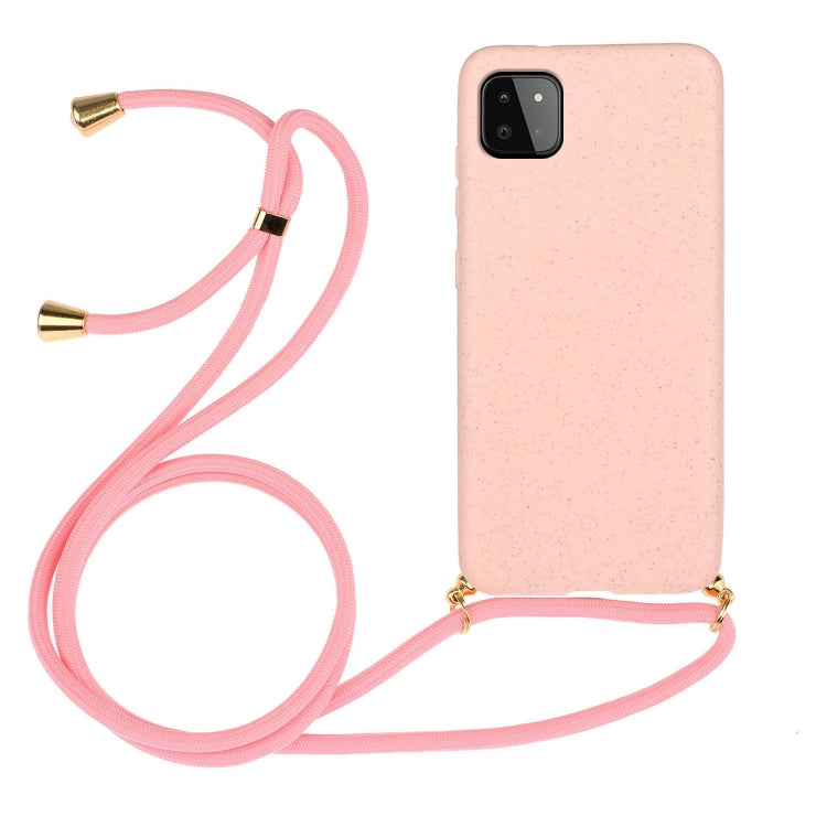 For Samsung Galaxy A22 5G Wheat Straw Material + TPU Phone Case with Lanyard(Pink) - Galaxy Phone Cases by buy2fix | Online Shopping UK | buy2fix