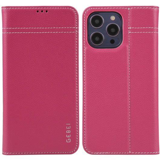 For iPhone 13 Pro GEBEI Top-grain Horizontal Flip Leather Phone Case(Rose Red) - iPhone 13 Pro Cases by GEBEI | Online Shopping UK | buy2fix