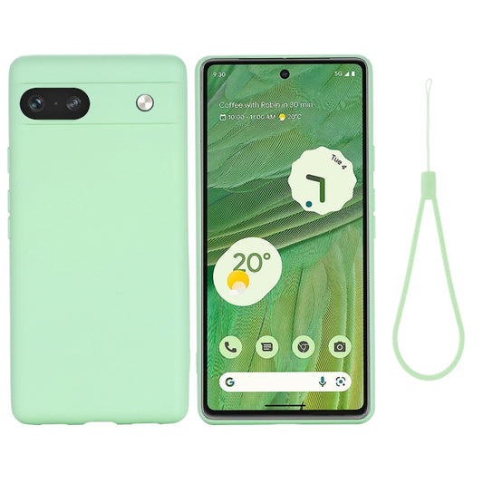 For Google Pixel 7a Pure Color Liquid Silicone Shockproof Phone Case(Green) - Google Cases by buy2fix | Online Shopping UK | buy2fix