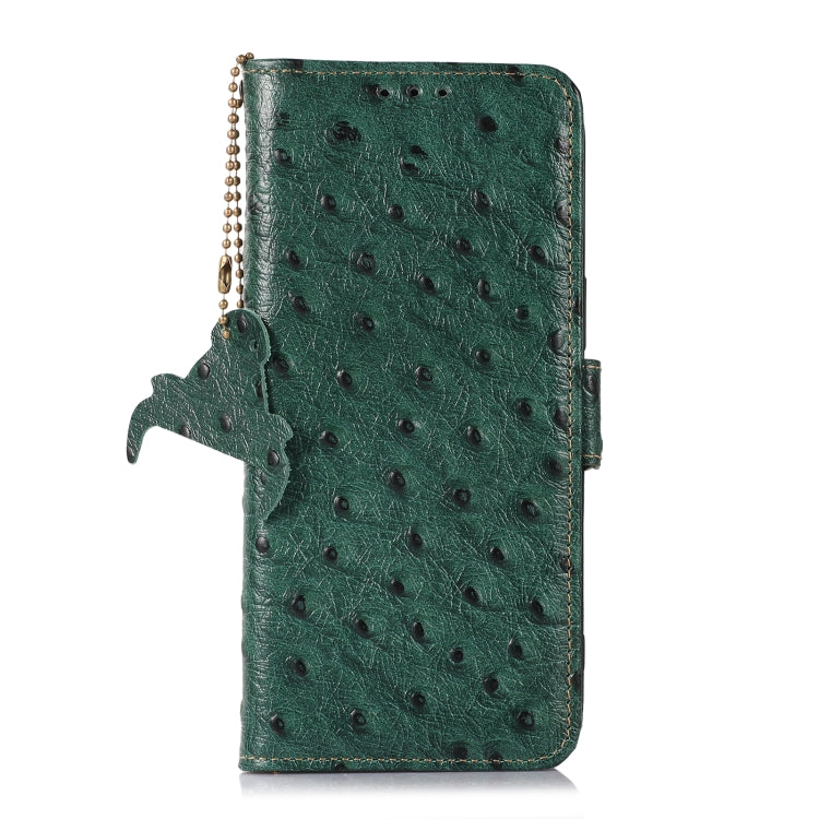 For Motorola Moto E13 4G 2023 Ostrich Pattern Genuine Leather RFID Phone Case(Green) - Motorola Cases by buy2fix | Online Shopping UK | buy2fix