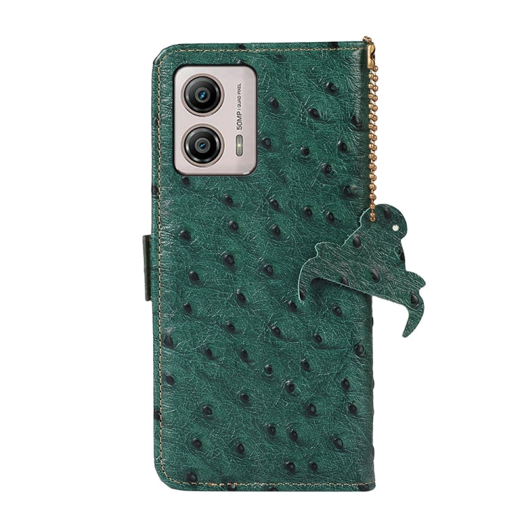 For Motorola Moto G53 5G / G13 / G23 Ostrich Pattern Genuine Leather RFID Phone Case(Green) - Motorola Cases by buy2fix | Online Shopping UK | buy2fix