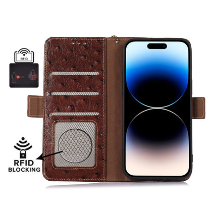 For Motorola Moto G53 5G / G13 / G23 Ostrich Pattern Genuine Leather RFID Phone Case(Coffee) - Motorola Cases by buy2fix | Online Shopping UK | buy2fix