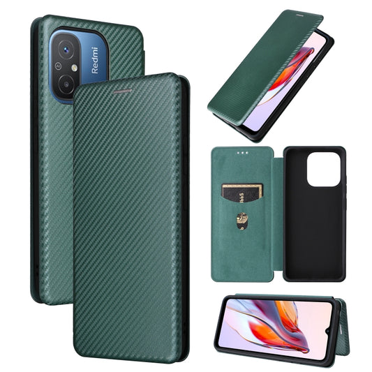 For Xiaomi Redmi 12C Carbon Fiber Texture Flip Leather Phone Case(Green) - Xiaomi Cases by buy2fix | Online Shopping UK | buy2fix