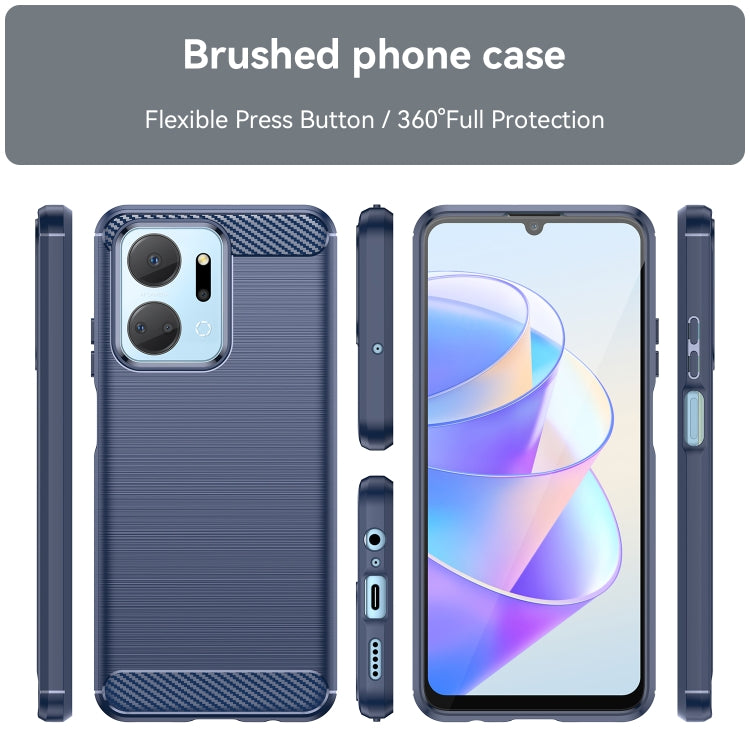 For Honor X7a Brushed Texture Carbon Fiber TPU Phone Case(Blue) - Honor Cases by buy2fix | Online Shopping UK | buy2fix