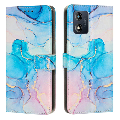 For Motorola Moto E13 Painted Marble Pattern Leather Phone Case(Pink Green) - Motorola Cases by buy2fix | Online Shopping UK | buy2fix
