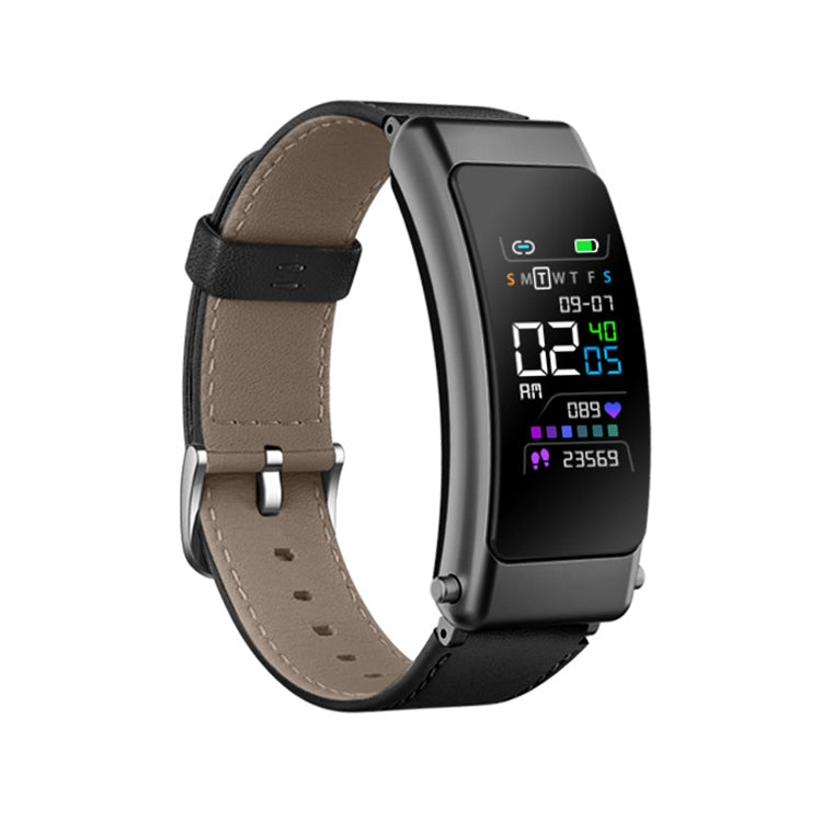 K30 0.96 inch Leather Band Earphone Detachable Life Waterproof Smart Watch Support Bluetooth Call(Black) - Smart Wear by buy2fix | Online Shopping UK | buy2fix