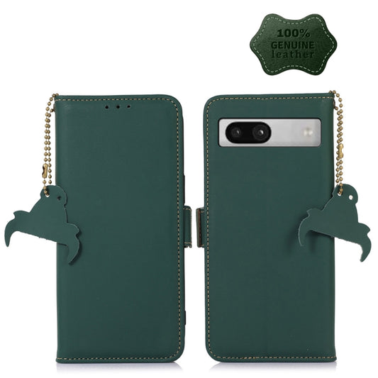 For Google Pixel 7a Genuine Leather Magnetic RFID Leather Phone Case(Green) - Google Cases by buy2fix | Online Shopping UK | buy2fix