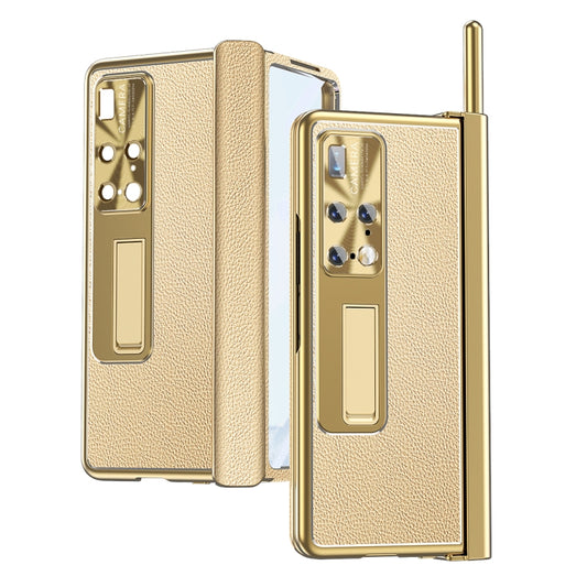 For Huawei Mate X2 Litchi Pattern Magnetic Shell Film Integrated Shockproof Phone Case(Champagne Gold) - Huawei Cases by buy2fix | Online Shopping UK | buy2fix