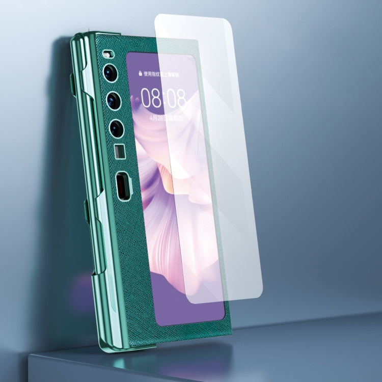 For Huawei Mate Xs 2 integrated Cross Pattern Electroplating All-inclusive Phone Case with Stand(Green) - Huawei Cases by buy2fix | Online Shopping UK | buy2fix