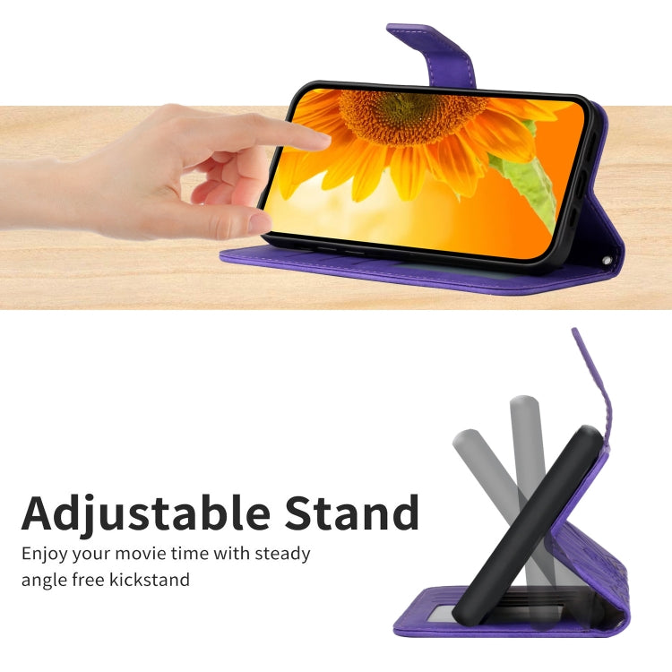 For Google Pixel 7A Skin Feel Sun Flower Pattern Flip Leather Phone Case with Lanyard(Dark Purple) - Google Cases by buy2fix | Online Shopping UK | buy2fix