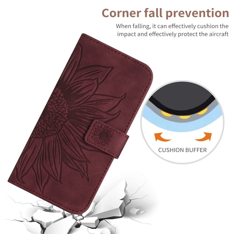 For Google Pixel 7A Skin Feel Sun Flower Pattern Flip Leather Phone Case with Lanyard(Wine Red) - Google Cases by buy2fix | Online Shopping UK | buy2fix