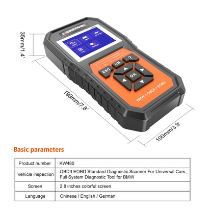 For BMW KONNWE KW480 2.8 inch Color Screen OBD2 Car Fault Detector - Code Readers & Scan Tools by KONNWEI | Online Shopping UK | buy2fix