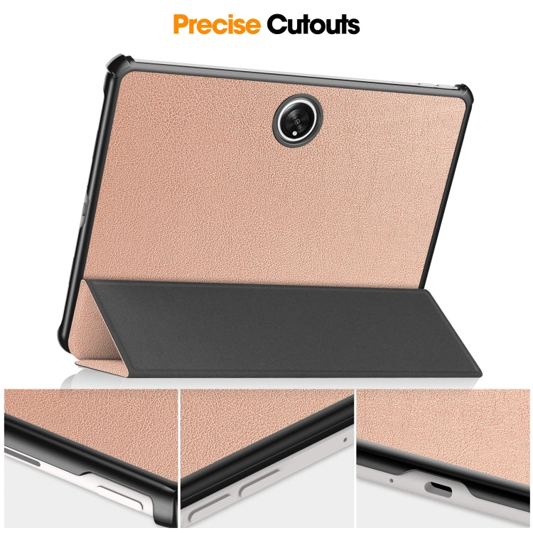 For OnePlus Pad Custer Pure Color 3-Fold Holder Smart Leather Tablet Case(Rose Gold) - Others by buy2fix | Online Shopping UK | buy2fix