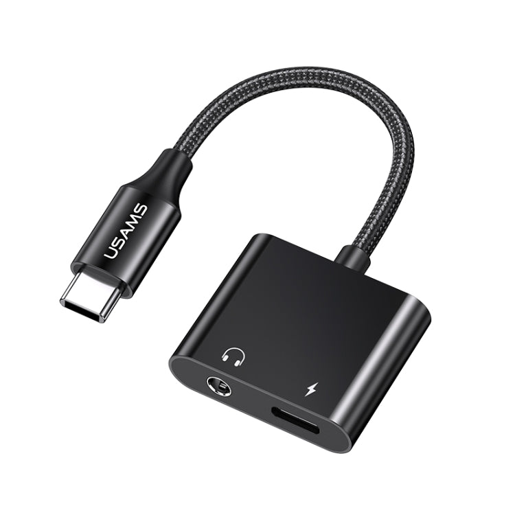 USAMS US-SJ598 AU15 Aluminum Alloy USB-C / Type-C to Type-C + 3.5DC Audio Adapter(Black) - Type-C Adapter by USAMS | Online Shopping UK | buy2fix