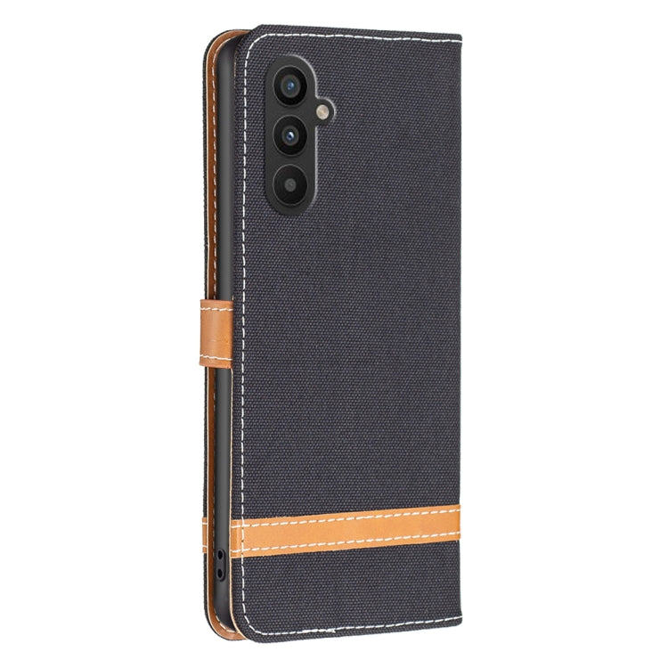 For Samsung Galaxy A24 4G Color Block Denim Texture Leather Phone Case(Black) - Galaxy Phone Cases by buy2fix | Online Shopping UK | buy2fix