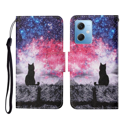 For Xiaomi Redmi Note 12 5G Global/Poco X5 Colored Drawing Pattern Flip Leather Phone Case(Star Sky Cat) - Note 12 Cases by buy2fix | Online Shopping UK | buy2fix