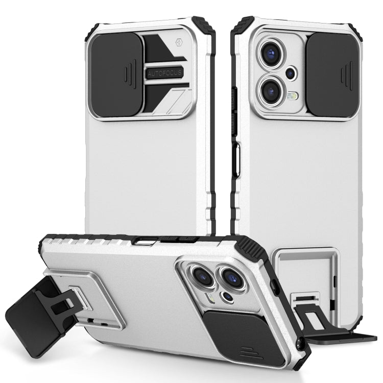 For Xiaomi Redmi Note 12 5G / Poco X5 Stereoscopic Holder Sliding Camshield Phone Case(White) - Note 12 Cases by buy2fix | Online Shopping UK | buy2fix