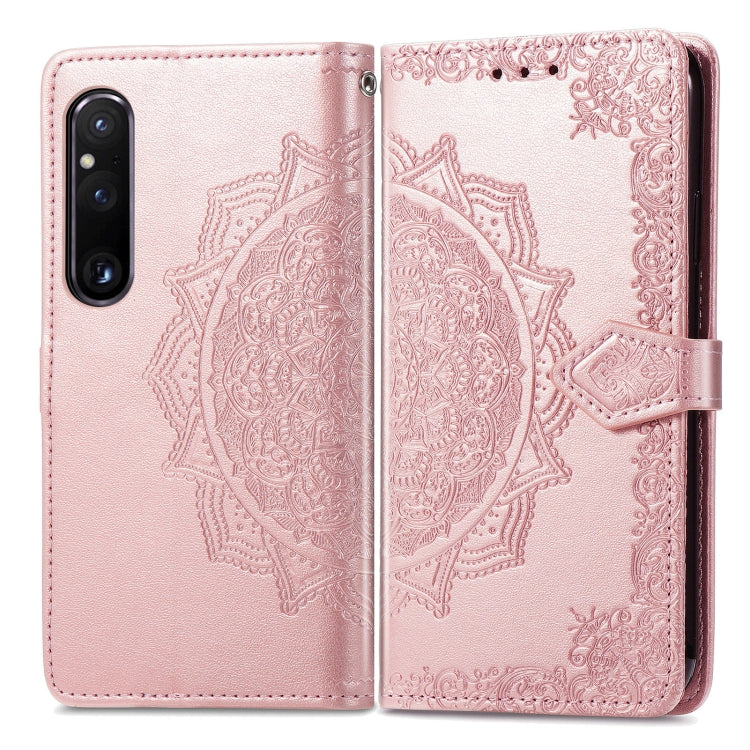 For Sony Xperia 1 IV Mandala Flower Embossed Leather Phone Case(Rose Gold) - Sony Cases by buy2fix | Online Shopping UK | buy2fix