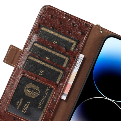 For Nokia C32 4G Ostrich Pattern Genuine Leather RFID Phone Case(Coffee) - Nokia Cases by buy2fix | Online Shopping UK | buy2fix