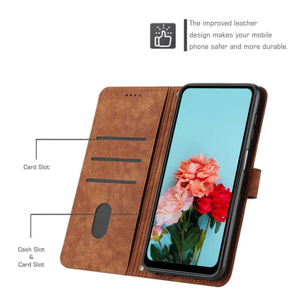 For Samsung Galaxy A14 5G Skin Feel Stripe Pattern Leather Phone Case with Lanyard(Brown) - Galaxy Phone Cases by buy2fix | Online Shopping UK | buy2fix