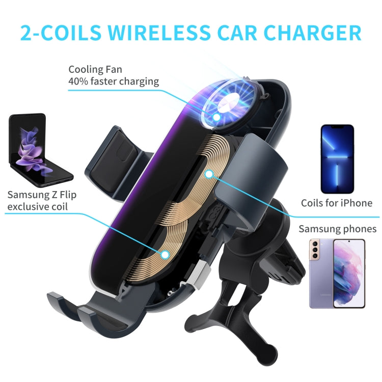 For Samsung Galaxy Z Flip4 / 3 C37 Fan Cooling Dual Coil Car Phone Holder Wireless Charger - In Car by buy2fix | Online Shopping UK | buy2fix