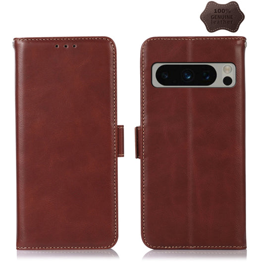 For Google Pixel 8 Pro Crazy Horse Top Layer Cowhide Leather Phone Case(Brown) - Google Cases by buy2fix | Online Shopping UK | buy2fix