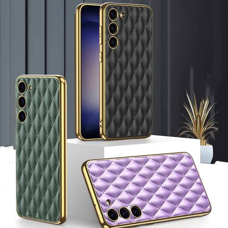For Samsung Galaxy S23 5G GKK Rhombus Pattern Electroplating Plain PU Phone Case(Purple) - Galaxy S23 5G Cases by GKK | Online Shopping UK | buy2fix