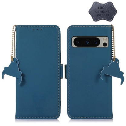 For Google Pixel 8 Pro Genuine Leather Magnetic RFID Leather Phone Case(Blue) - Google Cases by buy2fix | Online Shopping UK | buy2fix