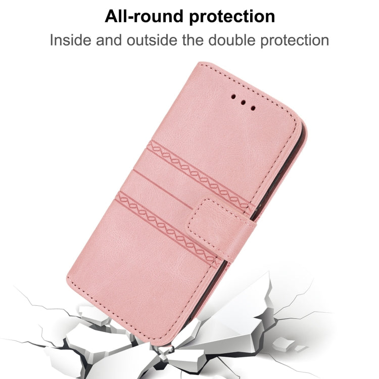 For Samsung Galaxy A14 5G Embossed Stripes Skin Feel Leather Phone Case(Pink) - Galaxy Phone Cases by buy2fix | Online Shopping UK | buy2fix