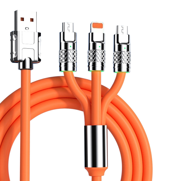 Mech Series 6A 120W 3 in 1 Metal Plug Silicone Fast Charging Data Cable, Length: 1.2m(Orange) -  by buy2fix | Online Shopping UK | buy2fix