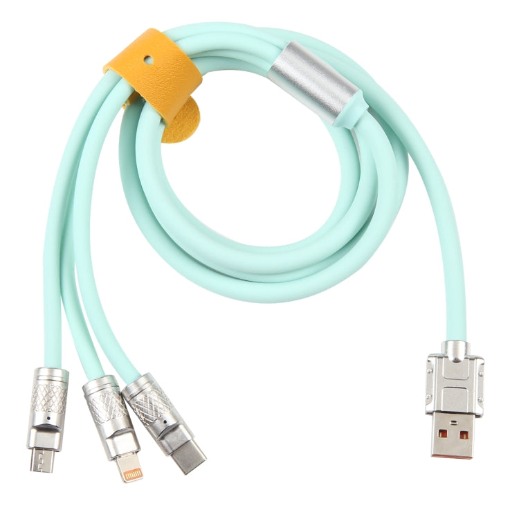 Mech Series 6A 120W 3 in 1 Metal Plug Silicone Fast Charging Data Cable, Length: 1.2m(Mint Green) -  by buy2fix | Online Shopping UK | buy2fix