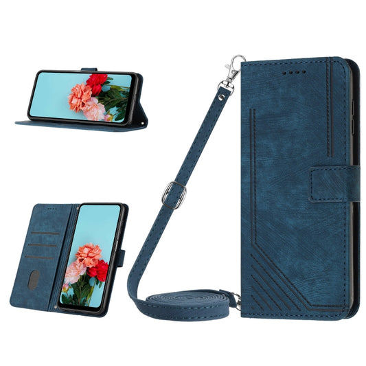 For OnePlus Nord CE 3/Nord CE 3 Lite/Nord N30 Skin Feel Stripe Pattern Leather Phone Case with Lanyard(Blue) - OnePlus Cases by buy2fix | Online Shopping UK | buy2fix