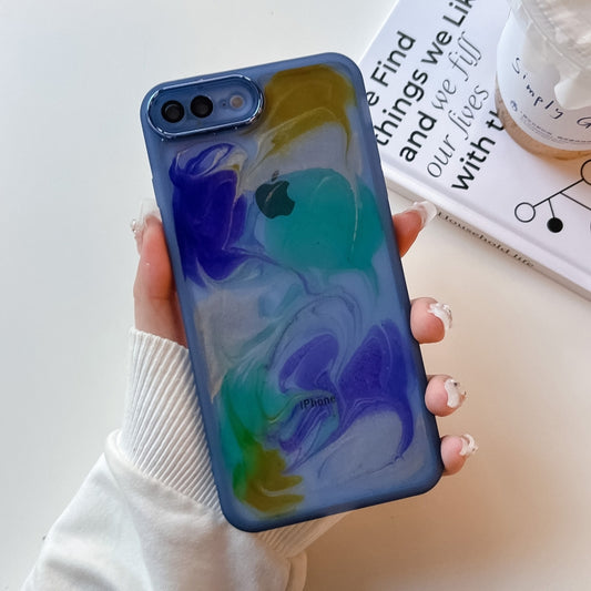 For iPhone 8 Plus / 7 Plus Oil Painting Electroplating TPU Phone Case(Blue) - More iPhone Cases by buy2fix | Online Shopping UK | buy2fix