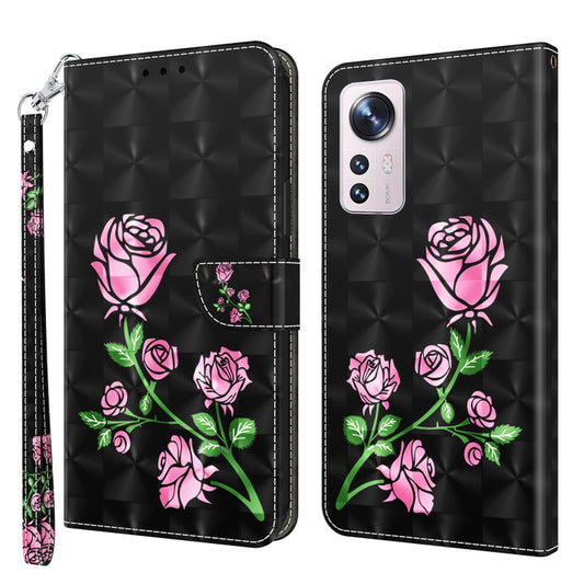 For Xiaomi 12 3D Painted Pattern Leather Phone Case(Rose) - 12 Cases by buy2fix | Online Shopping UK | buy2fix