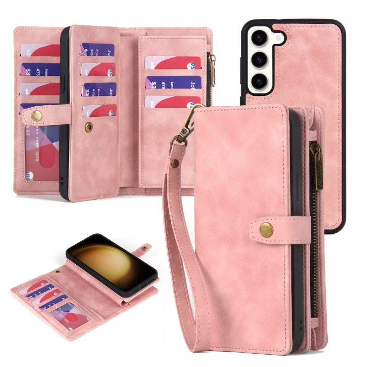 For Samsung Galaxy S23 5G Zipper Wallet Detachable MagSafe Leather Phone Case(Pink) - Galaxy S23 5G Cases by buy2fix | Online Shopping UK | buy2fix