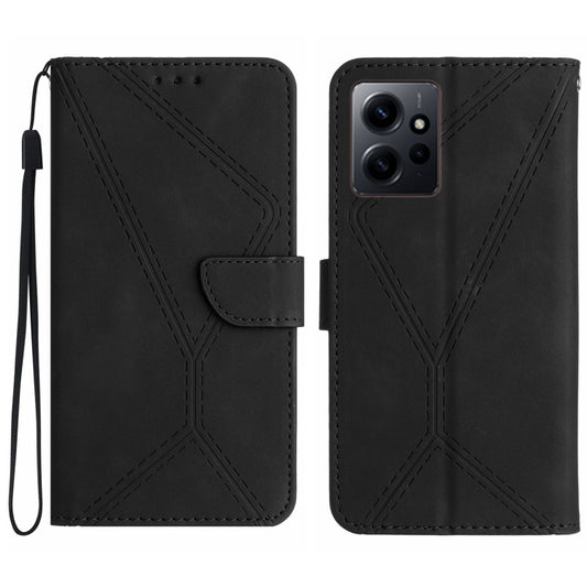 For Xiaomi Redmi Note 12 4G Stitching Embossed Leather Phone Case(Black) - Note 12 Cases by buy2fix | Online Shopping UK | buy2fix