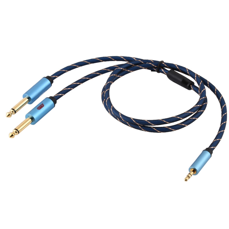 EMK 3.5mm Jack Male to 2 x 6.35mm Jack Male Gold Plated Connector Nylon Braid AUX Cable for Computer / X-BOX / PS3 / CD / DVD, Cable Length:1m(Dark Blue) -  by EMK | Online Shopping UK | buy2fix