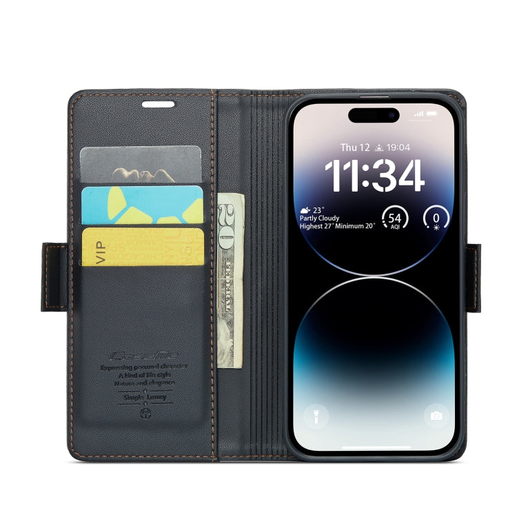 For iPhone 14 Pro CaseMe 023 Butterfly Buckle Litchi Texture RFID Anti-theft Leather Phone Case(Black) - iPhone 14 Pro Cases by CaseMe | Online Shopping UK | buy2fix