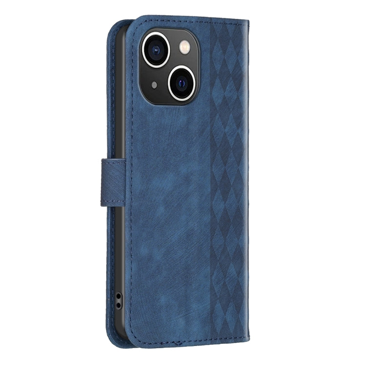 For iPhone 15 Plus Plaid Embossed Leather Phone Case(Blue) - iPhone 15 Plus Cases by buy2fix | Online Shopping UK | buy2fix