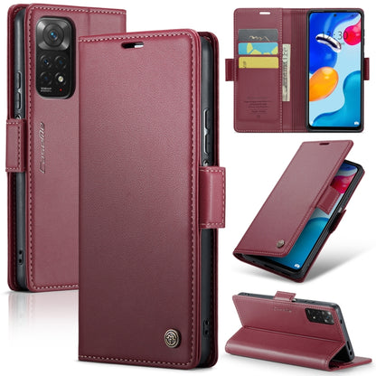 For Xiaomi Redmi Note 11 4G Global/Note 11S Global CaseMe 023 Butterfly Buckle Litchi Texture RFID Anti-theft Leather Phone Case(Wine Red) - Xiaomi Cases by CaseMe | Online Shopping UK | buy2fix