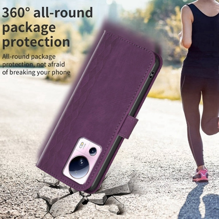 For Xiaomi 13 Lite 5G / Civi 2 Plaid Embossed Leather Phone Case(Purple) - 13 Lite Cases by buy2fix | Online Shopping UK | buy2fix