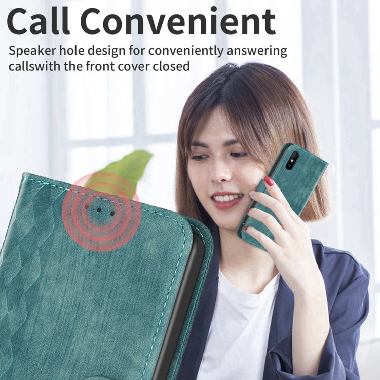 For Xiaomi Redmi 9A Plaid Embossed Leather Phone Case(Green) - Xiaomi Cases by buy2fix | Online Shopping UK | buy2fix