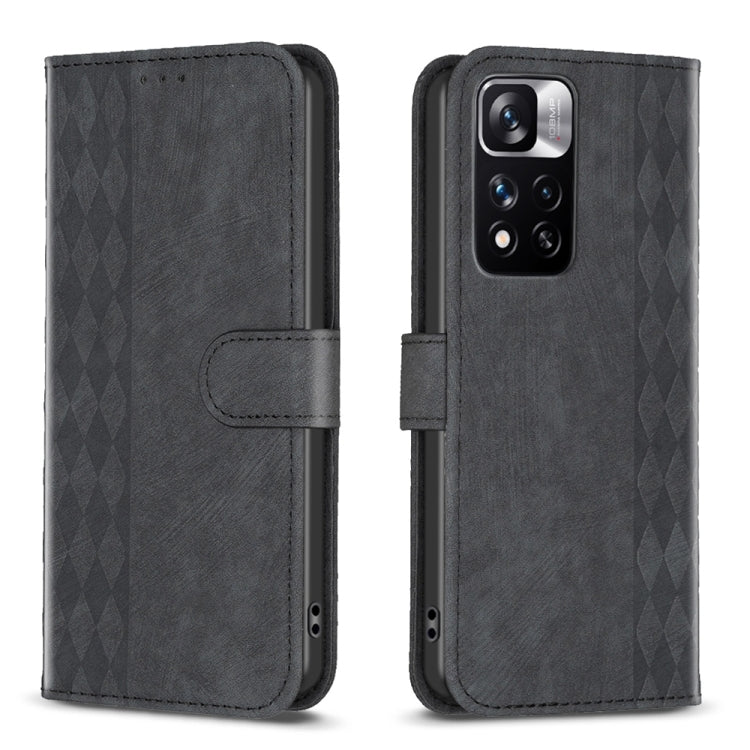 For Xiaomi Redmi Note 11 Pro Plaid Embossed Leather Phone Case(Black) - Redmi Note 11 Pro Case by buy2fix | Online Shopping UK | buy2fix