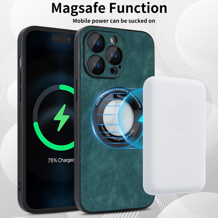 For iPhone 14 Plus Skin Feel Leather MagSafe Magnetic Phone Case(Green) - iPhone 14 Plus Cases by buy2fix | Online Shopping UK | buy2fix