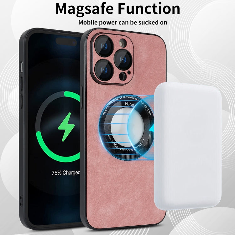 For iPhone 13 Pro Max Skin Feel Leather MagSafe Magnetic Phone Case(Pink) - iPhone 13 Pro Max Cases by buy2fix | Online Shopping UK | buy2fix