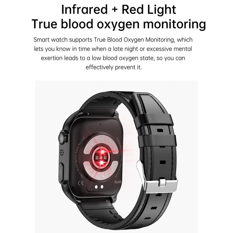 TK12 1.96 inch IP67 Waterproof Leather Band Smart Watch Supports ECG / Remote Families Care / Bluetooth Call / Body Temperature Monitoring(Black) - Smart Watches by buy2fix | Online Shopping UK | buy2fix