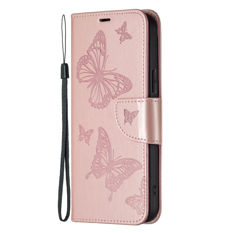 For Xiaomi Redmi Note 12S 4G / Note 11 Two Butterflies Embossing Leather Phone Case(Rose Gold) - Xiaomi Cases by buy2fix | Online Shopping UK | buy2fix