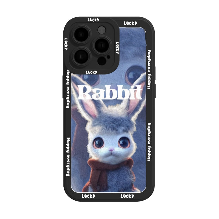 For iPhone XR Liquid Silicone Oil Painting Rabbit Phone Case(Black Blue Grey) - More iPhone Cases by buy2fix | Online Shopping UK | buy2fix